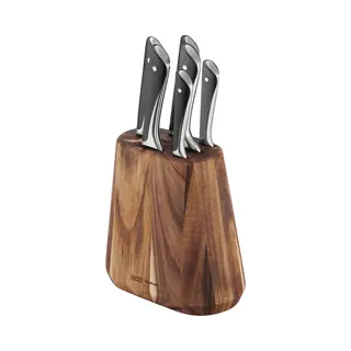 Tefal Jamie Oliver K267S6 K267S656 6 keukenmessen + messenblok: Koksmes 20 cm, Santokumes 16,5 cm, Vleesmes 20 cm, Broodmes 20 cm, Universeel mes 12 cm, Schilmes 9 cm