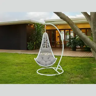 Vente-unique Hängesessel - Polyrattan - Weiß Mit Grauen Kissen - Orosi Von Mylia
