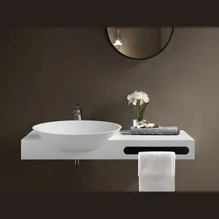 Vente-unique Hangende Vaste Wastafel Met Handdoekhouder - Wit - L100 X B54 X H20 Cm - Yumiko