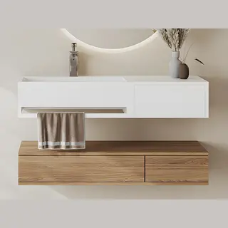 Vente-unique Hangende Wastafel Met Handdoekhouder - Wit - L90 X B40 X H17 Cm - Gandaki