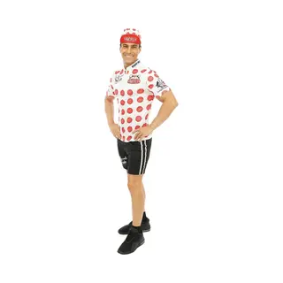 P'Tit Clown Retro Wieleroutfit Rode Bolletjestrui - Incl. Broek En Petje - Maat L/Xl