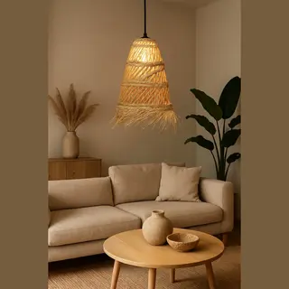 Atmosphera Createur D'interieur Atmosphera - Hanglamp Lahys Van Beige Gevlochten Stro. 28 X H 48 Cm, Opengewerkte Lampenkap In Boheemse Stijl - Verlichting Voor Woonkamer, Slaapkamer