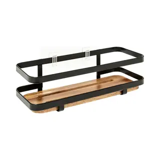 5Five Badkamer Douche Rekje Organizer - Zwart Metaal/acacia Hout - Kleefstrip - 25 X 10 X 8 Cm