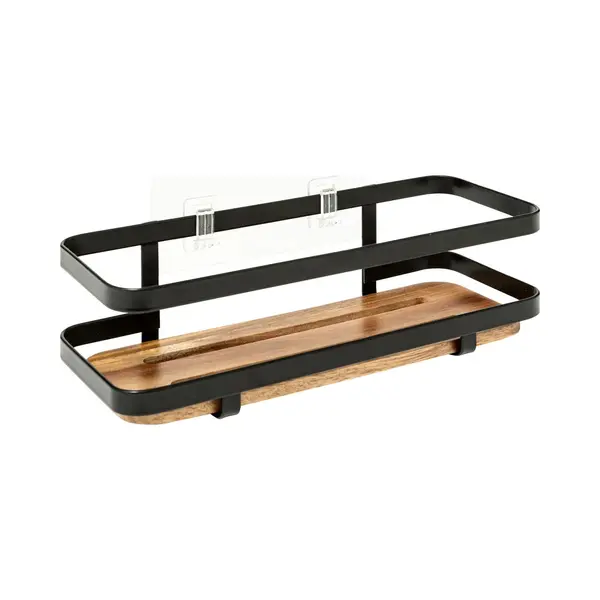 5Five Badkamer Douche Rekje Organizer - Zwart Metaal/acacia Hout - Kleefstrip - 25 X 10 X 8 Cm thumbnail