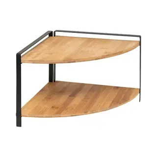 5Five® 5Five Keuken/aanrecht Hoek Rekje - Metaal/bamboe Hout - 30 X 30 X 20 Cm - Organizer - Naturel/zwart - 2 Laags