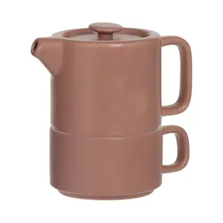Secret De Gourmet Theepot Penang - Keramiek - Met Kopje - Terracotta - 10 X 15 Cm
