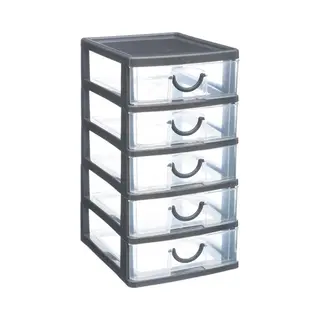 5Five Ladeblokje/bureau Organizer 5x Lades - Grijs/transparant - L12 X B15 X H25 Cm - Kunststof