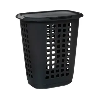 5Five Wasmand Met Deksel - Extra Groot - Antraciet - Kunststof - 63 Liter - 53 X 38 X 60 Cm - Open Structuur