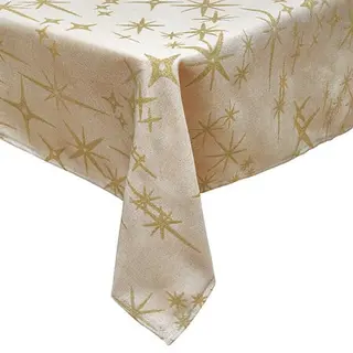 Feeric lights & Christmas Feeric Christmas Tafelkleed - Beige - Sterren Opdruk - 140 X 360 Cm - Rechthoekig - Tafellaken