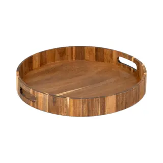 5Five Design Rond Dienblad Van Acacia Hout - 35 X 5 Cm - Lichtbruin - Hoge Opstaande Rand - Voor Glazen En Kopjes