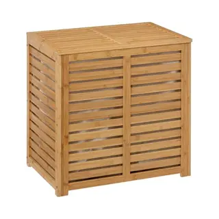5Five Wasmand Bamboe - Dubbele Bak - 2x 50 Liter Compartiment - 58 X 40 X 60 Cm - Met Deksel