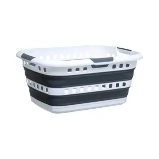 5 five simply smart 5five Wasmand, Opvouwbaar, "Hugger", 45 L, 3 Ergonomische Handgrepen, Rechthoekige Wasmand, Intrekbaar, Grote Capaciteit, Grijs En Wit