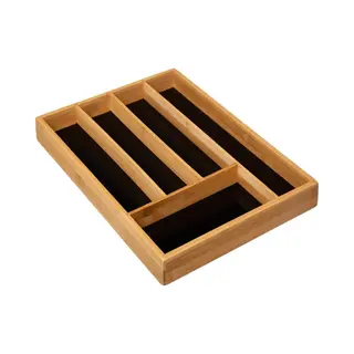 5Five Bestekbak/keuken Organizer - 5-vaks - Zwart - Bamboe - 34 X 25 Cm