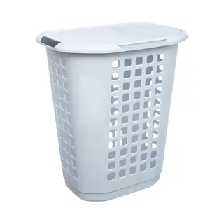 5Five Wasmand Met Deksel - Extra Groot - Wit - Kunststof - 63 Liter - 53 X 38 X 60 Cm - Open Structuur