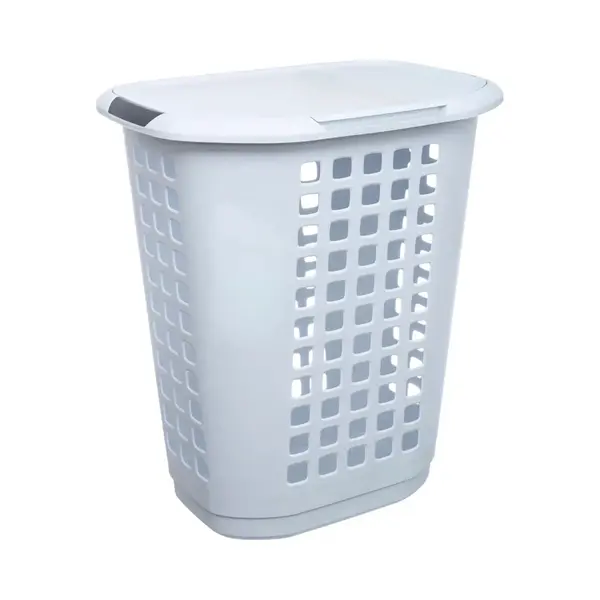 5Five Wasmand Met Deksel - Extra Groot - Wit - Kunststof - 63 Liter - 53 X 38 X 60 Cm - Open Structuur thumbnail