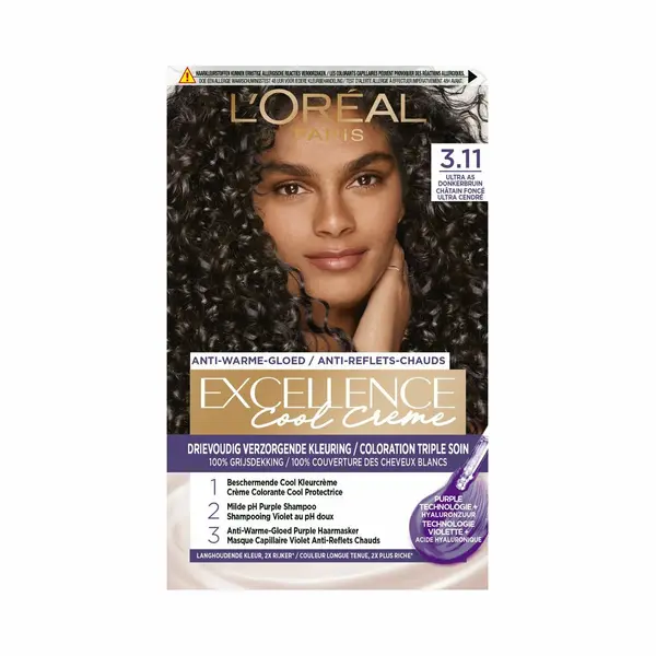, L'Oréal Excellence Cool Crème Permanente Crèmekleuring 3.11 - Ultra As Donkerbruin thumbnail