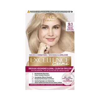 3x L'Oréal Excellence Crème Permanente Crèmekleuring 9.1 Zeer Licht Asblond