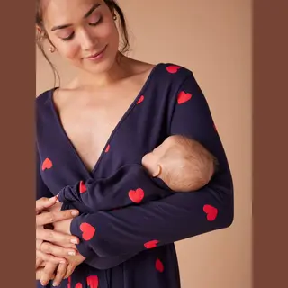 Zwangerschapspakket "Mon Coeur" Zwangerschapsnachthemd + Babyromper + Etui Envie De Fraise Marineblauw