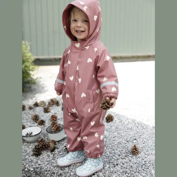 Vertbaudet Bedrukte Regenjas Met Capuchon Voor Baby's, Gevoerd Met Fleece Oudroze thumbnail