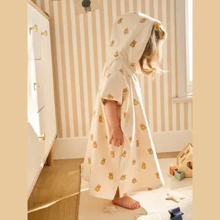 Vertbaudet Personaliseerbare Baby Badponcho Petit Ours, Met Gerecycled Katoen Wit, Bedrukt