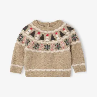 Vertbaudet Jacquard Kersttrui Voor Babyjongens Gemêleerd Beige