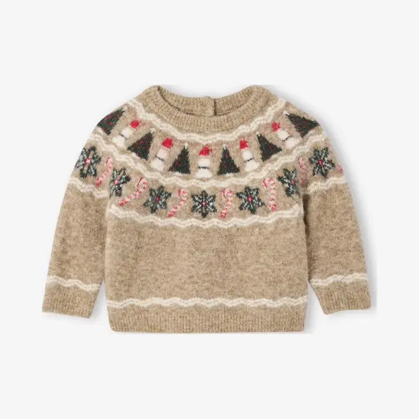 Vertbaudet Jacquard Kersttrui Voor Babyjongens Gemêleerd Beige thumbnail