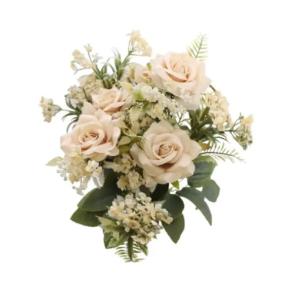Chaks Rozen Kunstbloemen Boeket - 5x - Ivoor/zalm Kleurig - H41 Cm thumbnail