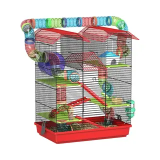 PawHut-Hamsterkooi-47x30x59cm-Metaal-Rood