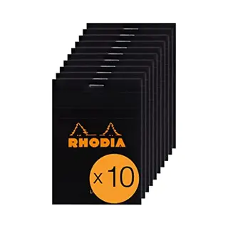 Rhodia 126009C - Stapled Notepad N°12 Black - 8.5x12 Cm - Ruled - 80 Detachable Sheets - 80G White Clairefontaine Paper - Coated Card Cover - Pack Of