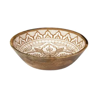 Home Deco Factory Salade Serveer Schaal - Fruitschaal/fruitmand - Mango Hout - D28 X H7 Cm - Bruin/print - Pure Luxe