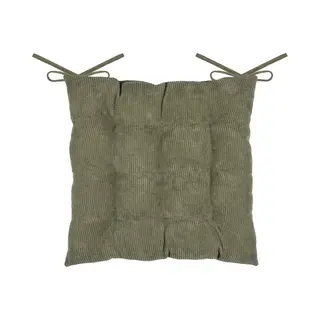 Stof Textile Stoelkussen Dandy - Olijfgroen - 38 X 38 X 5 Cm - Touwtjes Sluiting - Zitkussens - Binnen/buiten