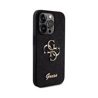 Guess 4G Logo Glitter Back Case - Geschikt Voor Apple IPhone 15 Pro (6.1") - Zwart