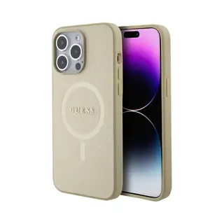 Guess GUHMP15LPSAHMCB IPhone 15 Pro 6, 1" Złoty/goud Hardcase Saffiano MagSafe (Apple IPhone 15 Pro), Smartphonehoes, Goud