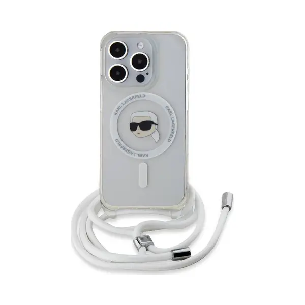 Karl Lagerfeld, Hoesje Geschikt Voor Apple IPhone 15 Pro Max Met Schouderriem En Karl Head-design, Transparant thumbnail