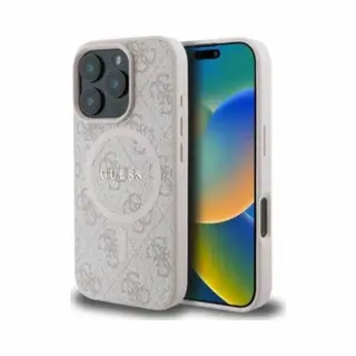 Guess GUHMP16XG4GFRP IPhone 16 Pro Max 6, 9" Różowy/roze MagSafe Pu 4G Ring Klassiek Logo (Apple IPhone 16 Pro Max), Smartphonehoes, Roze