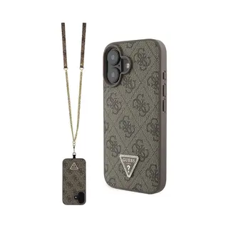 Guess GUHCP16SP4TDSCPW IPhone 16 6.1" Brązowy/bruin Hardcase Leer Metalen Logo Strass Crossbody (Apple IPhone 16), Smartphonehoes, Bruin