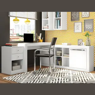 Vente-unique Hoekbureau - 2 Laden En 2 Deuren - Kleuren, Wit - Evan L 159.9 Cm X H 75.3 Cm X D 175.5 Cm