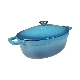 VeoHome Ovale Braadpan En Stoofpot 6L 32cm - Blauwe Geëmailleerde Gietijzeren - Compatibel Met Alle Kookoppervlakken, Inclusief Inductie