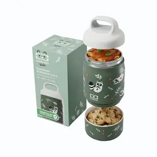 Monbento - Isolierte Lunchbox Für Kinder Handy – Grün Raccoon - 500 Ml 2-stöckige Edelstahl Bento Box - 2-in-1 Hält Speisen Warm & Kalt -