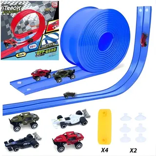 Jojoy - Racebaan - 5 Meter Dubbele Baan - 4 Sportwagens - 12 Zuignappen - Race Track - Autobaan Speelgoed - Blueturbo