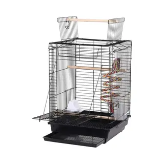 Papa Simba Vogelkooi Met Vogelspeelgoed, Parkietenkooi, Valkparkieten, Vinkt, Papegaaienkooi Met Dak, 40 X 40 X 58 Cm , Zwart , Hmtm-Bc-10005-Black