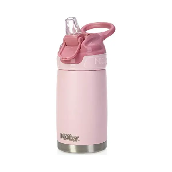 Nuby Thirsty Kids No Spill Flip-It Reflex Stainless Steel Travel Cup Or Water Bottle, 10 Oz, Pink thumbnail