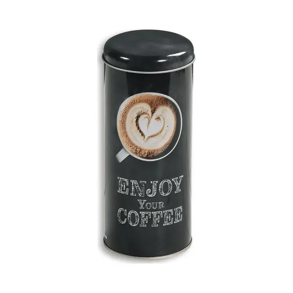 Kesper Koffie Bewaarblik Voor Pads - Enjoy Your Coffee - Metaal - Zwart - Drukdeksel - D8 X H17 Cm thumbnail