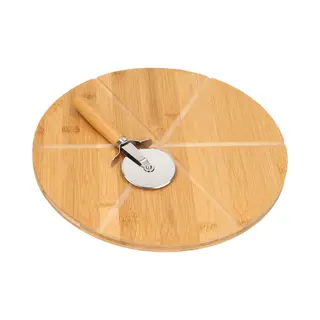 Kesper |Pizza-Teller Mit Pizza-Schneider, Material, Fsc®-zertifizierter Bambus, Maße, ø 32 Cm, Stärke, 1.5 Cm, Farbe, Braun | 58462