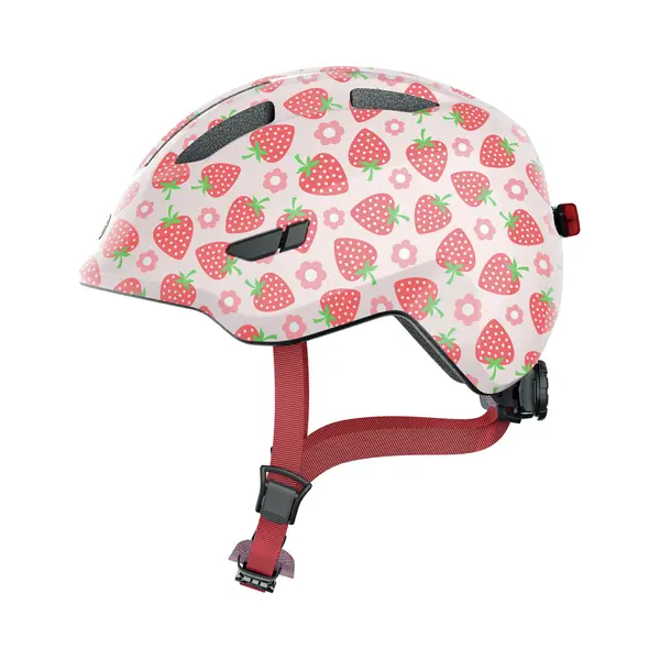 Abus Children's Helmet Smiley 3.0 Led - Bike Helmet With Light - Deep Fit & Space For A Pigtail - For Girls And Boys - Pink With Strawberry Pattern, thumbnail