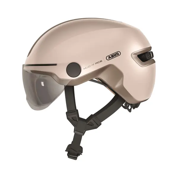 Abus Hud-Y Ace City Helmet - Stylish Bike Helmet With Visor And Magnetic, Rechargeable Rear Led Light - For Men And Women - Beige, Size M thumbnail