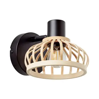 Brilliant Wandspot Norah Hout/zwart, Metaal/bamboe, 1x D45, E14, 28 W