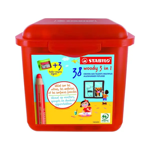 Multi-Talented Pencil - Stabilo Woody 3 In 1 - Pack Of 38 - Assorted Colours With 3 X Sharpeners thumbnail