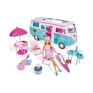 Simba 105733523 Steffi Love Hawaii Camper, Doll With Hinged Camper, Includes Kitchen, Seating Area, Bed, Table And Many Accessories, Length, 51 Cm,
