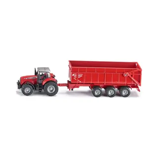 Siku Massey Ferguson-tractor met aanhanger 1:87 metaal/kunststof rood kantelbare aanhanger
